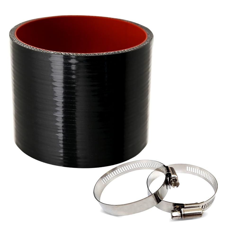 3.0'' ID Straight Silicone Hose Coupler with 2 SS304 Worm Clamps, High Temp 4-Ply Reinforced 5MM Wall 3.0'' Length(Qty 1) For Pi