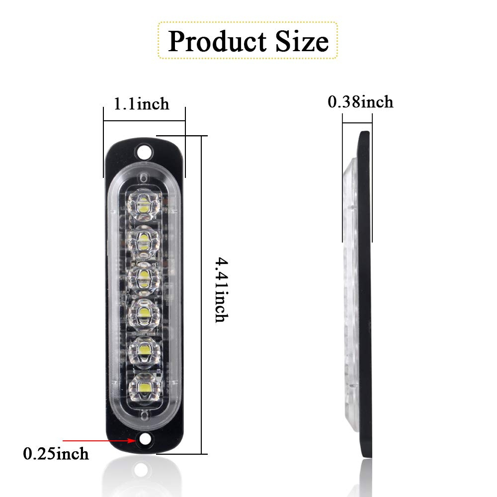 Sidaqi 4Pcs 12W 6-Led Surface Mount Emergency Beacon Hazard Warning Lights For Truck Car Vehicle Led Mini Grille Light Head Stro