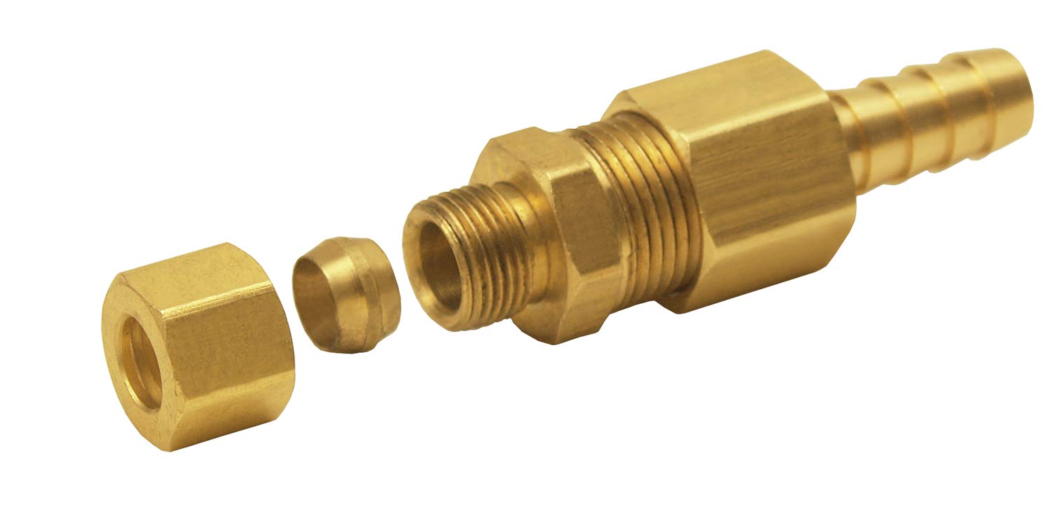 Derale 13031 5/16'' Cooler Line To 3/8'' Npt Hose Barb Universal Transmission Line Fitting, Brass