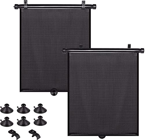 YAADUO Large Car Sun Shade for Baby, 2 Pack Retractable Car Roller Shades for Side Window Blocks Harmful Sun Glare and Heat for 