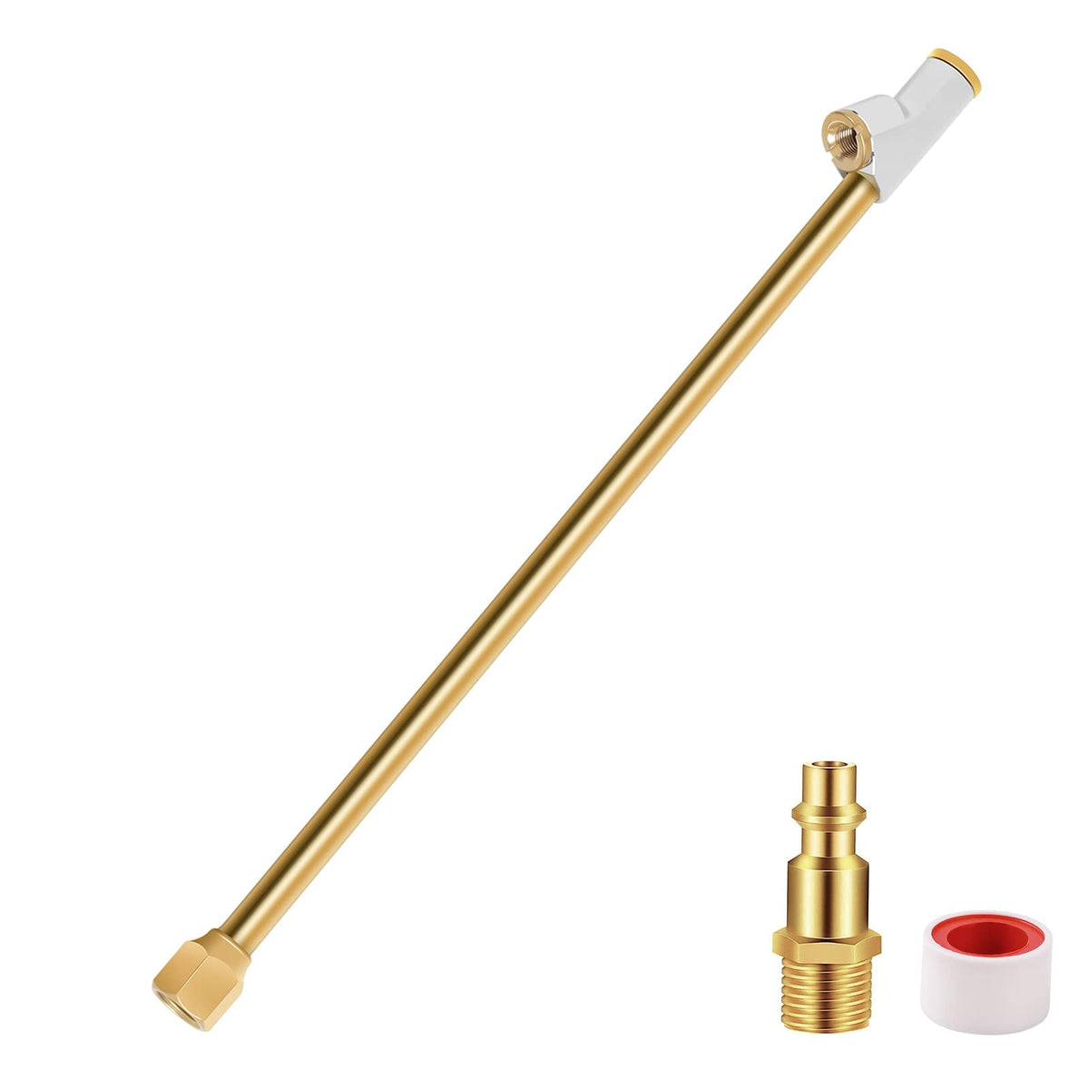 Godeson Air Chuck For Semi Truck, 1/4'' Fnpt 11.8'' Extended Reach Dual Head Brass Air Chuck With Brass Quick Plug, 2-Way Connec