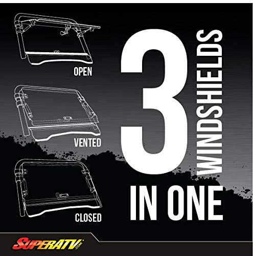 Superatv Scratch Resistant 3-In-1 Flip Windshield For 2019-2023 Polaris Rzr Xp 1000 Xp 4 1000, Open, Vented Or Fully Closed, Without Ride Command, 1/4” Polycarbonate 250X Stronger Than Glass, Usa Made