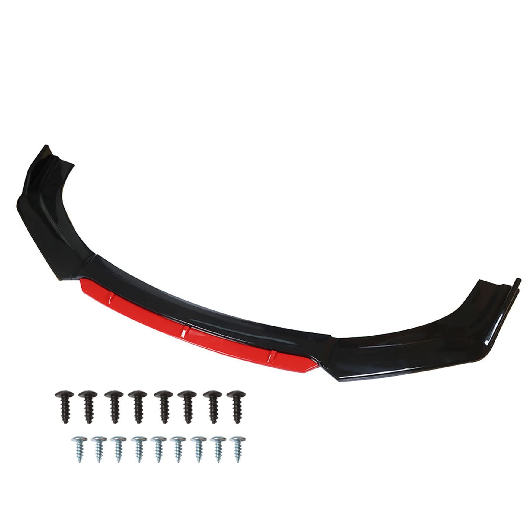 WFLNHB Universal Front Bumper Lip 4 Pieces Kits Spoiler Splitter 2 Layer Lip Glossy Black with Red Tongue