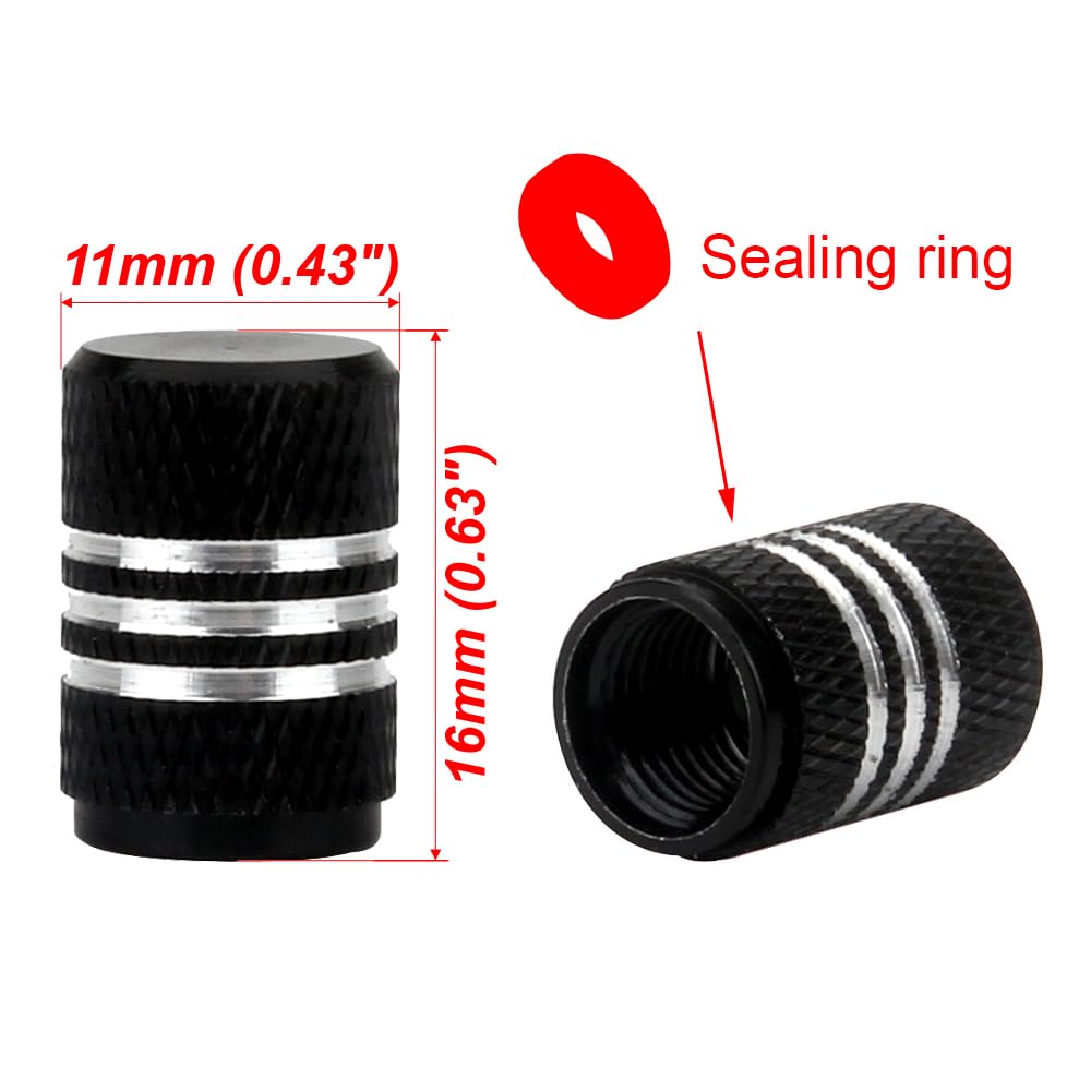 Senzeal 5X Aluminum Car Tire Valve Caps Round Style Bicycle Air Valve Stem Covers Black