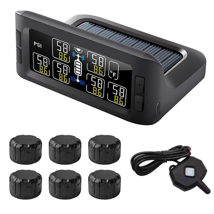 B-Qtech RV TPMS Tire Pressure Monitoring System 6 Sensors Trailer Wireless TPMS Real Time Display Pressure & Tempereture for Tru