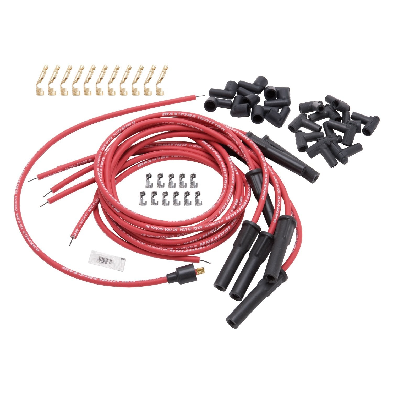 Edelbrock 22710 Spark Plug Set Universal Flex Boots 50 Ohm Resistance 8.65Mm Red Wire (Set Of 9)