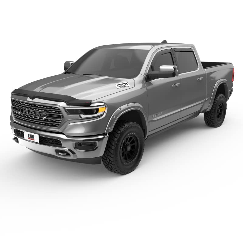EGR 572955 In-channel Window Visors Front and Rear Set, Matte Black Finish, Compatible with Ram 1500 Crew Cab Models