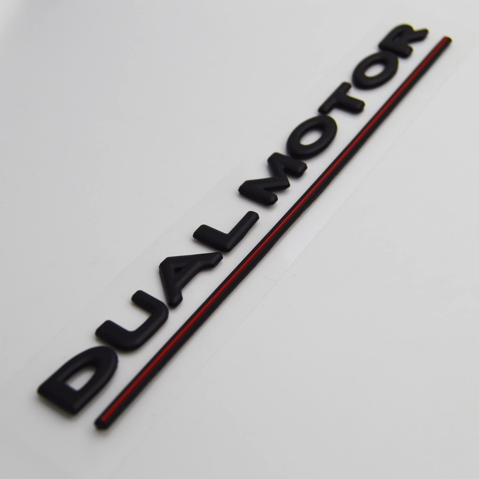 1 Set 'Dual Motor' + Red Line Pre-Adhesive Emblem Badge Compatible For Tesla Model 3 Y S X Dual Motor Trunk Boot Lid Rear