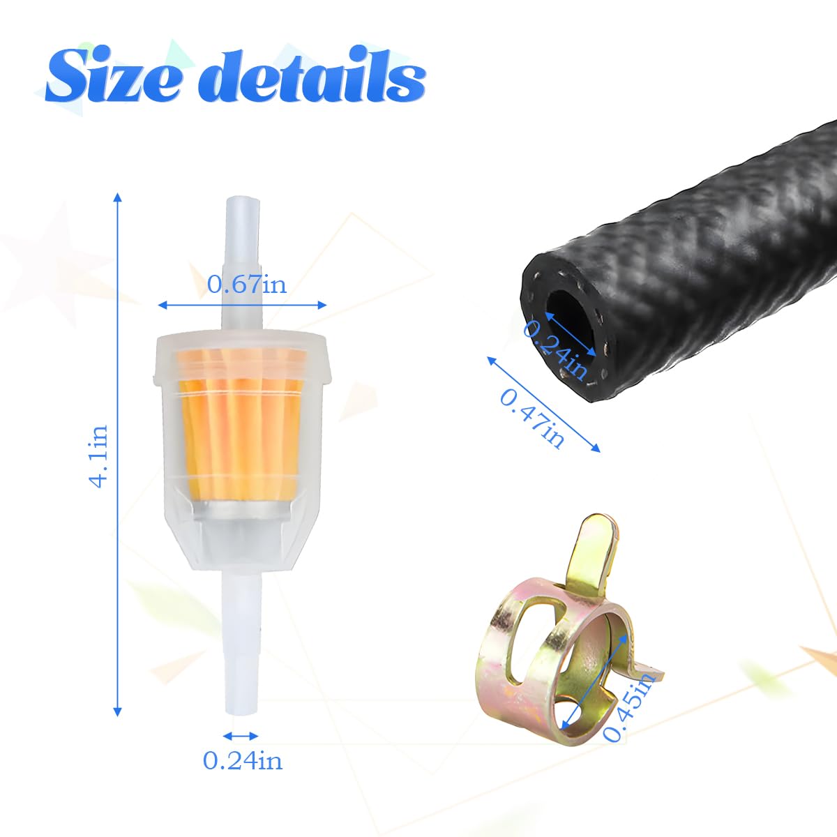 BESULEN Fuel Line Hose Kit - 1/4 Inch ID, 6-Foot Hose, 2 Inline Fuel Filters, 10 Hose Clamps, Black, Universal for Small Engines &