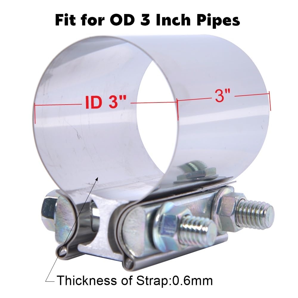 Elifecenter 3 inch Exhaust Lap Joint Butt Clamp, Stainless Steel 3'' Muffler Band Clamp fit over OD 3 inch Pipes