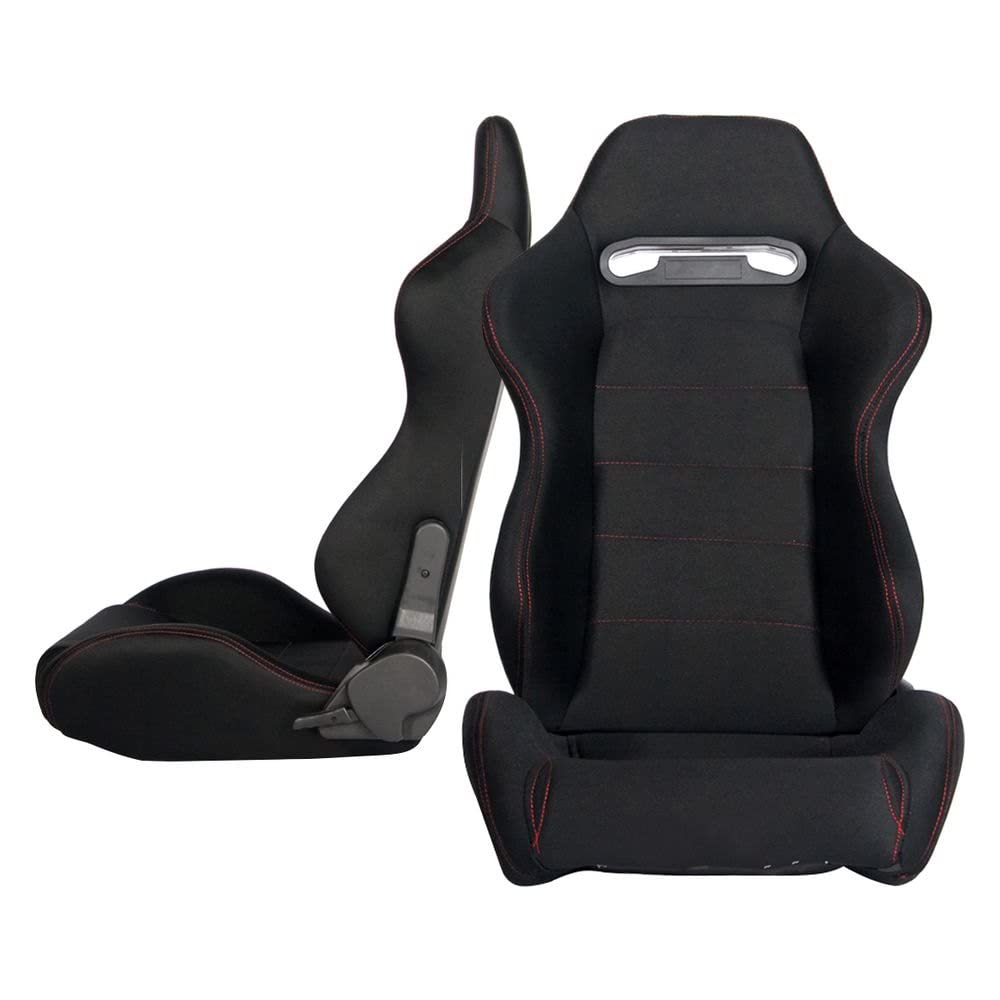Cipher CPA1013 Black Cloth with Red Stitching Universal Racing Seats- Sold as a Pair