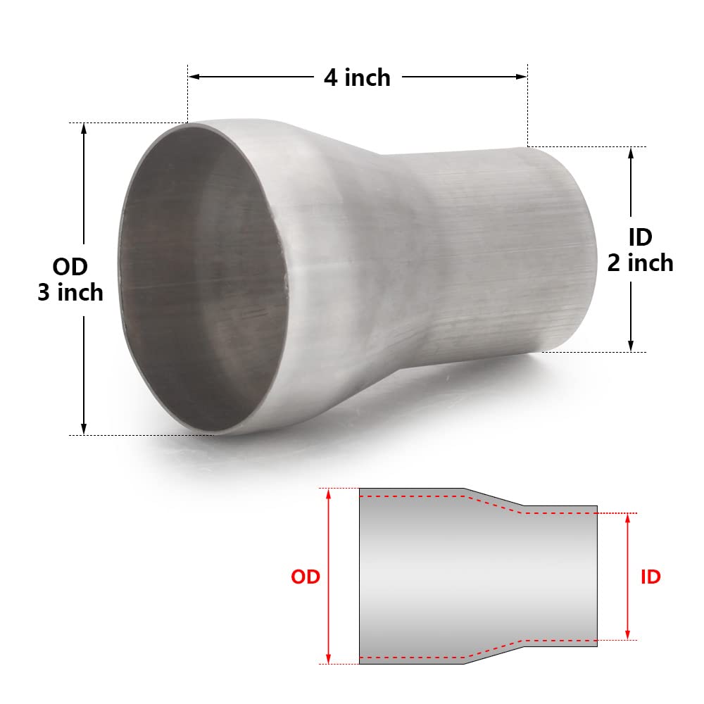 A-Karck Exhaust Adapter Connector 2'' Id To 3Od, Exhaust Pipe Reducer 4'' Overall Length 304 Stainless Steel