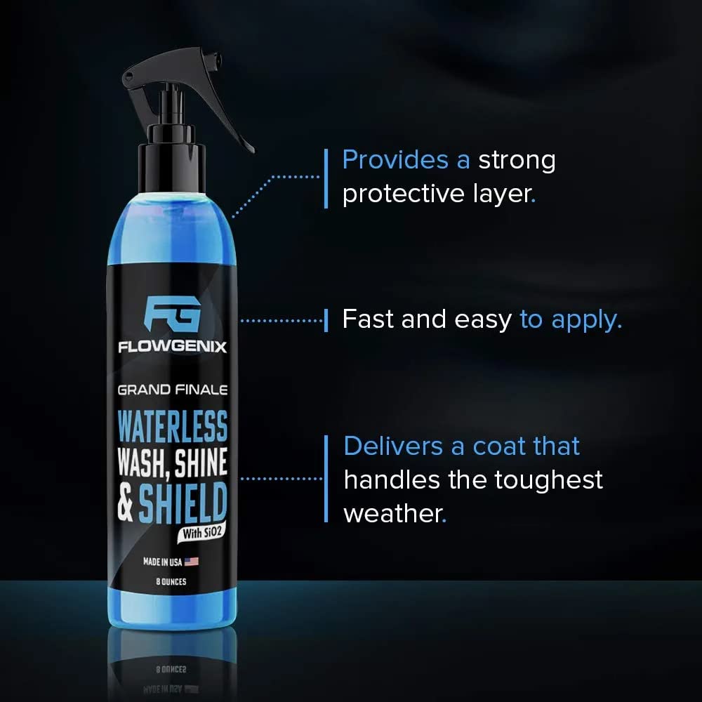 Flowgenix™ Waterless Car Wash Spray - Grand Finale - Motorcycle Cleaner & Car Wax Polish - Ceramic Coating - Incl. 2 Microfiber Towels - Best Cleaner & Quick Detailer To Make Your Car Shine (3-Pack)