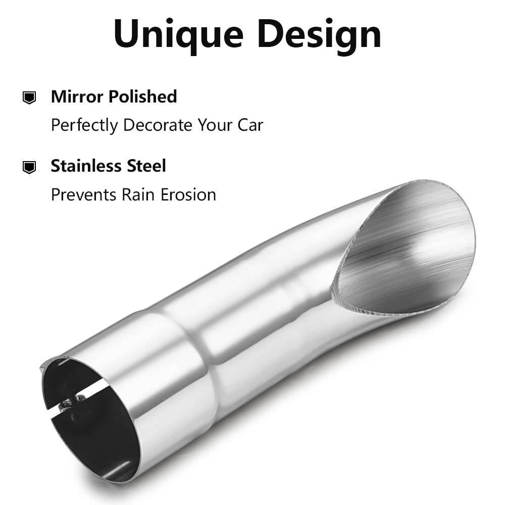 Turn Down Exhaust Tip 2.5' Inlet, A-Karck Polished Tailpipe Tip With 2.5' Inlet & Outlet 9' Overall Length, Stainless Steel Structure For High Temperature Resistance