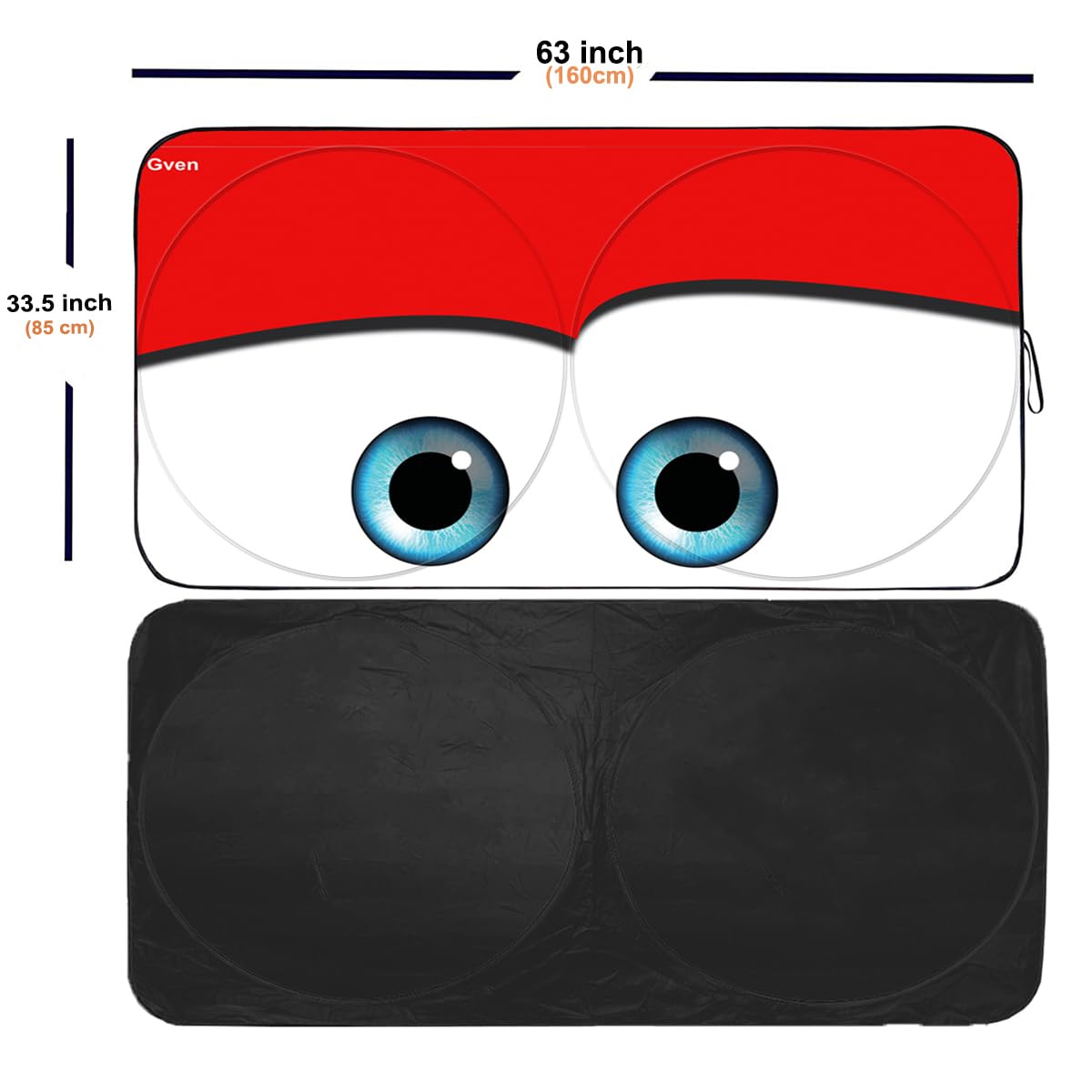 Gven Windshield Shade, Car Sun Shade For Front Windshield Funny Car Eyes Sunshades Sun Visor Protector Blocks Uv Rays Foldable 2