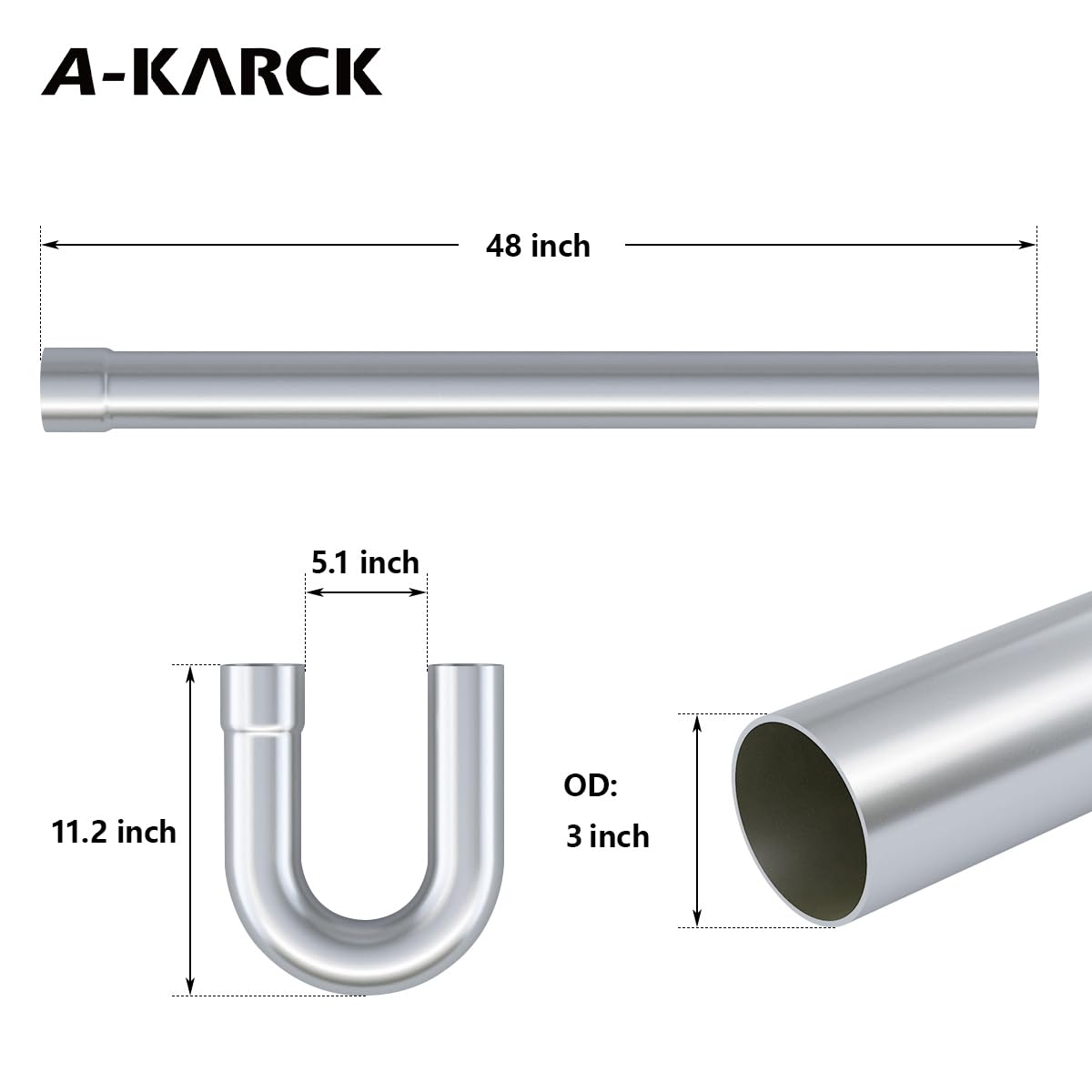 A-Karck Stainless Steel Mandrel Bends 8 Pcs, 3 Inches 304 Stainless Steel Exhaust Pipe Diy Custom Exhaust Tubing Pipe Straight &