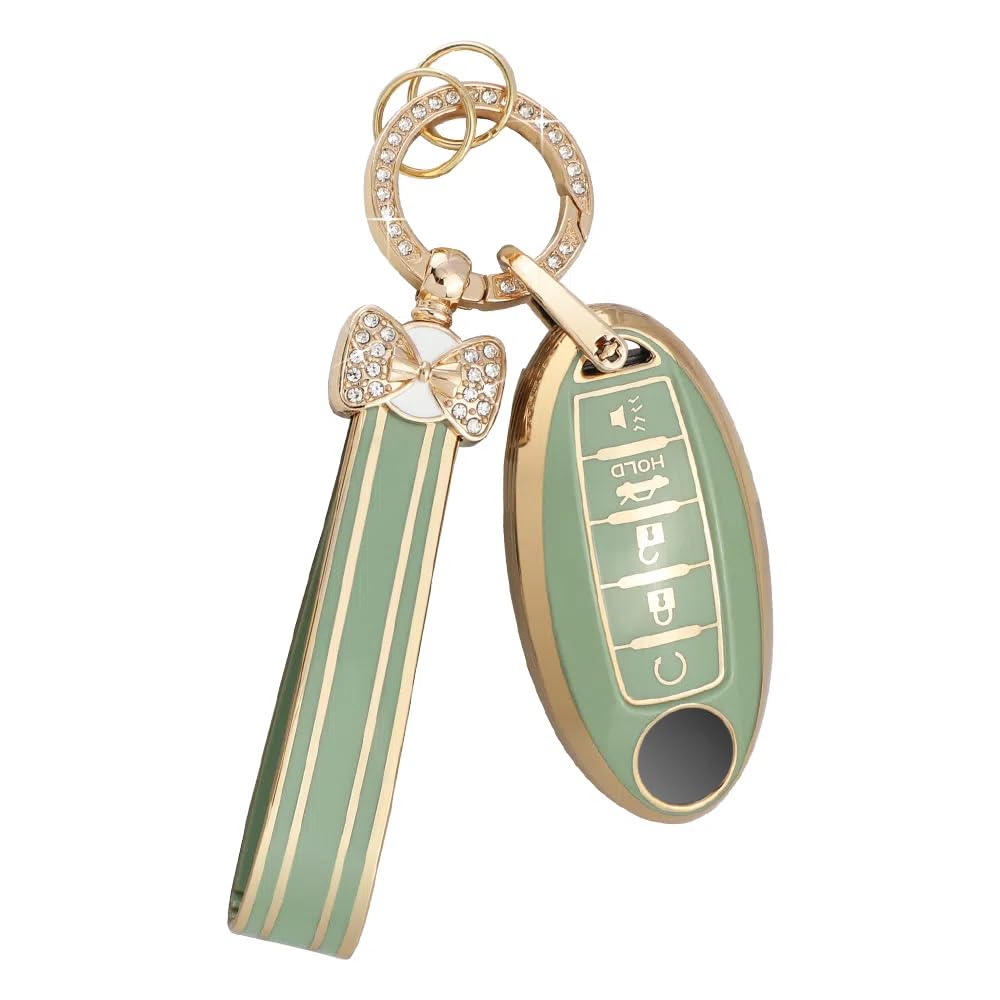 Pifoog Key Fob Cover For Nissan 5 Button Altima Sentra Rogue Maxima Armada Murano Pathfinder Versa Green Car Keys Case Shell Ful