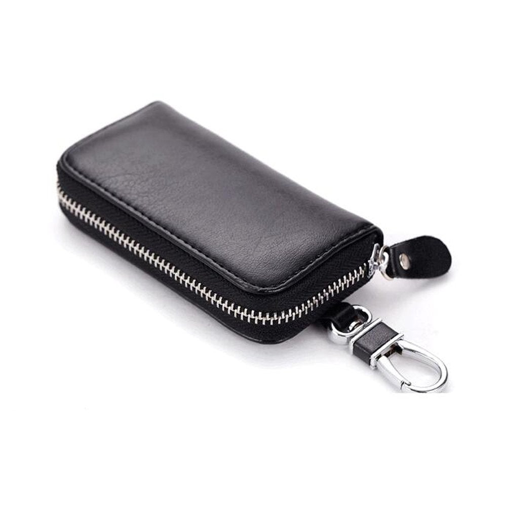 Westonetek Unisex Mens Womens Premium Leather Car Key Holder Bag Keychain Case Wallet With 6 Hooks Zipper Closure, Black