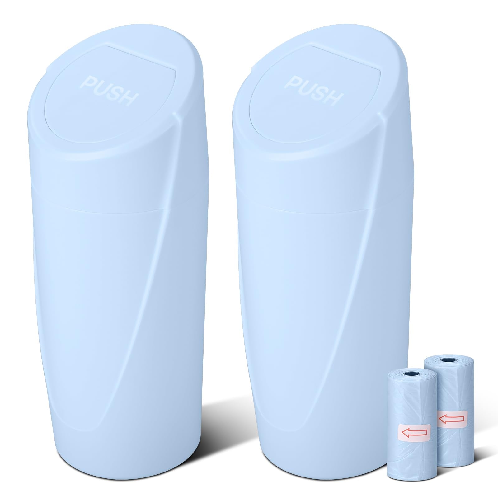 Car Trash Can Bin With Lid-2 Packs Car Garbage Can Cup Holder-Light Blue Mini Leakproof Vehicle Trash Garbage Can Bin With 40Pcs