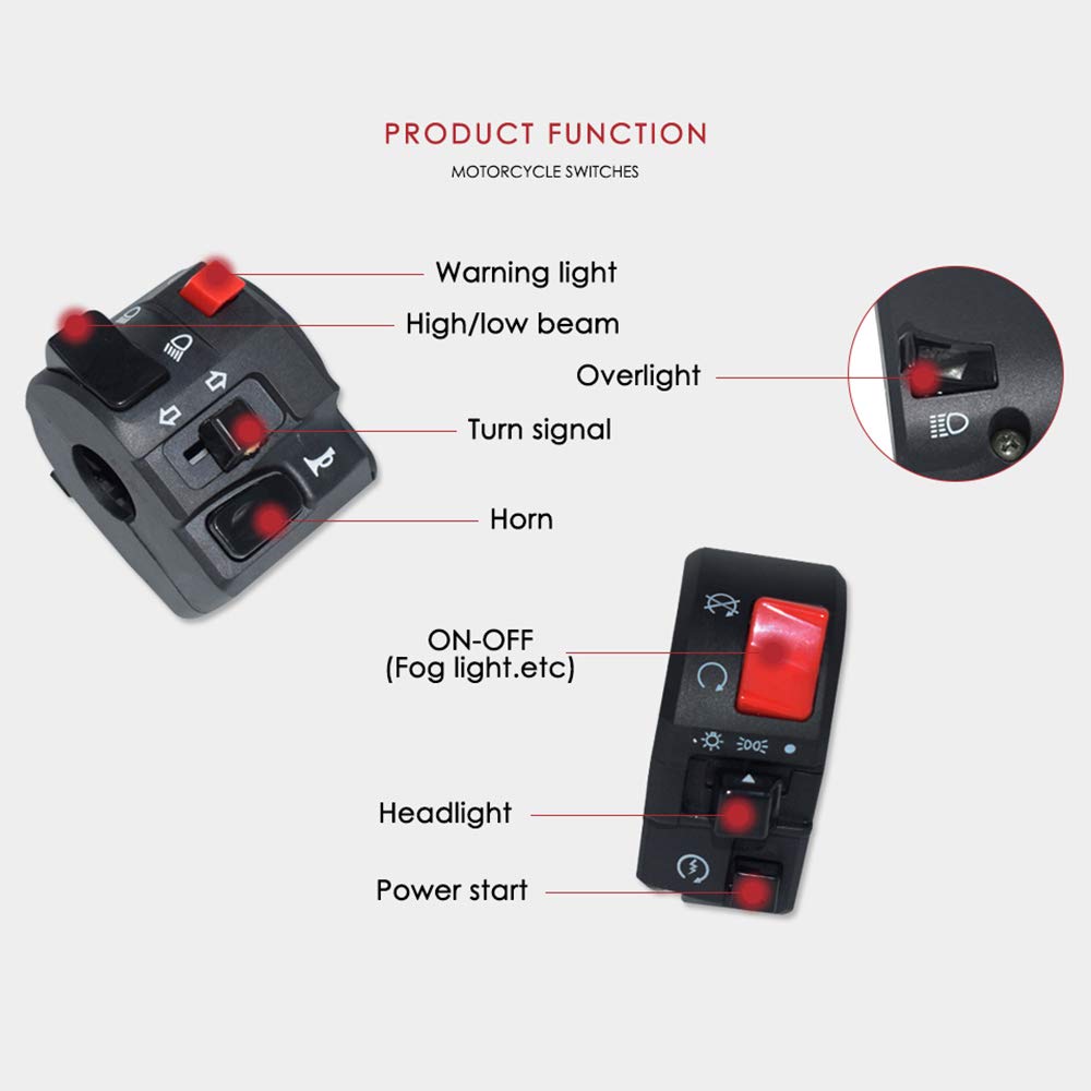7/8' 22Mm Atv Motorcycle Handlebar Control Switches Left Right For Horn Button Turn Signal Electric Fog Lamp Light Start Kill Warning Light