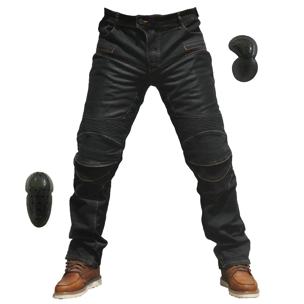 2019 Men Motorcycle Riding Jeans Armor Racing Cycling Pants With Upgrade Knee Hip Protector Pads (Black, L=32)