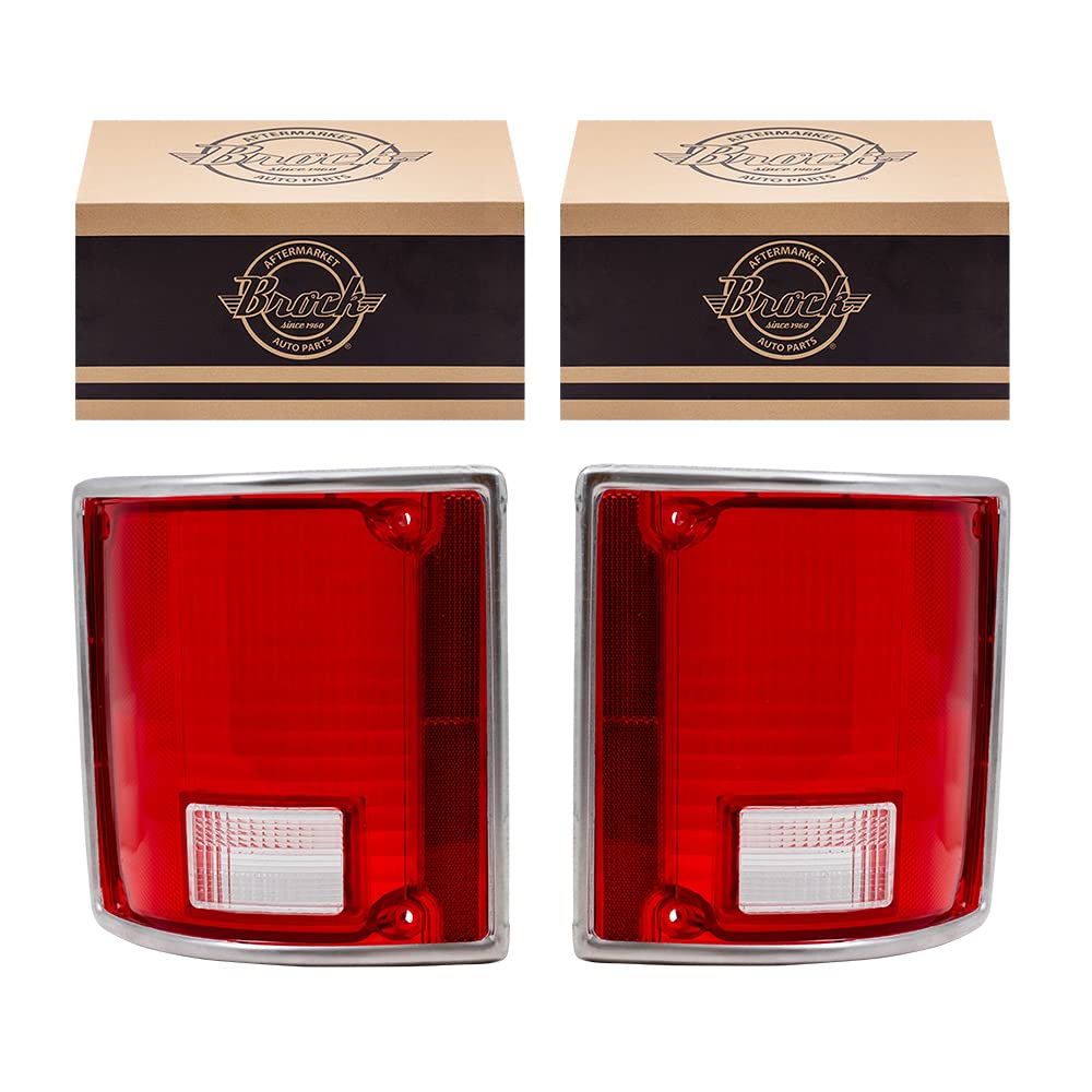 Brock Replacement Driver And Passenger Set Tail Lights Lens With Chrome Trim Compatible With 5968329 5968330.