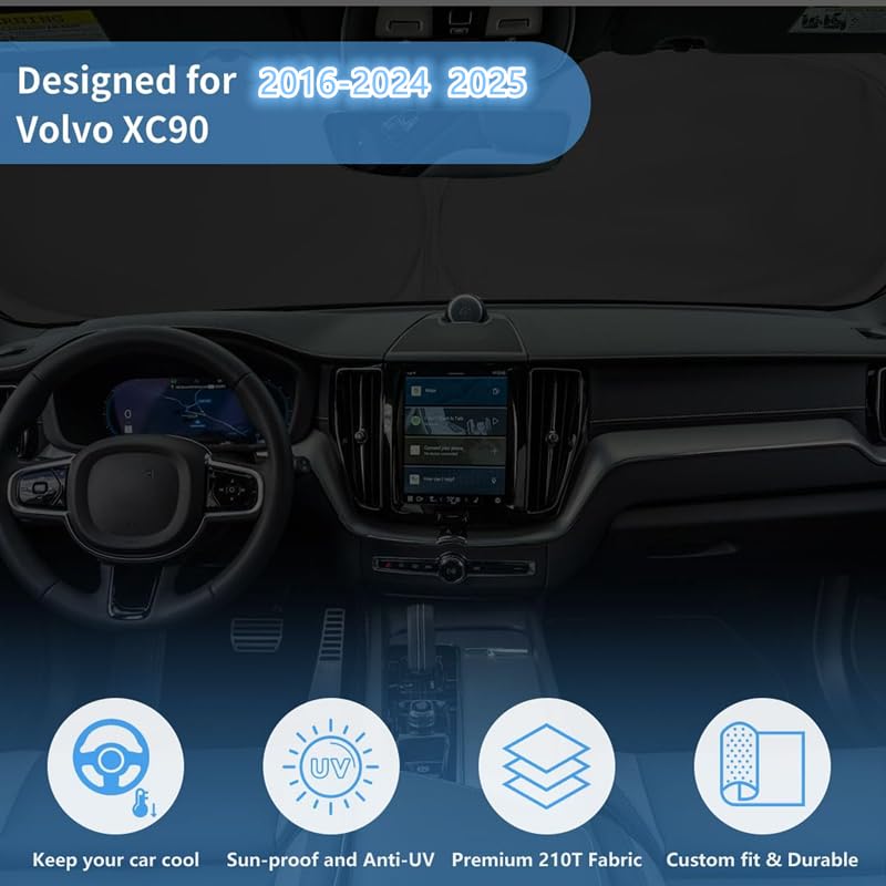 Hohuigo Windshield Sun Shade For Volvo Xc90 2016-2025 Custom Fit Front Xc-90 Window Sunshade Fodable Car Sun Visor Uv Protector
