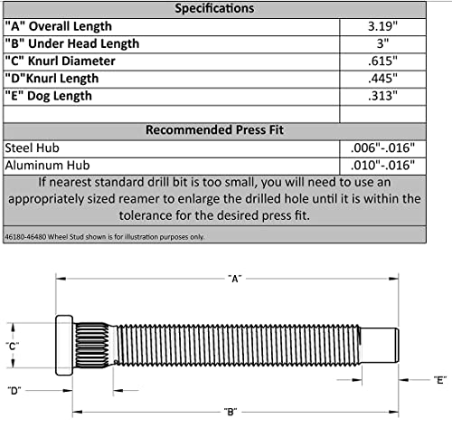 Moroso 46180 1/2 X 3 Wheel Stud, Black