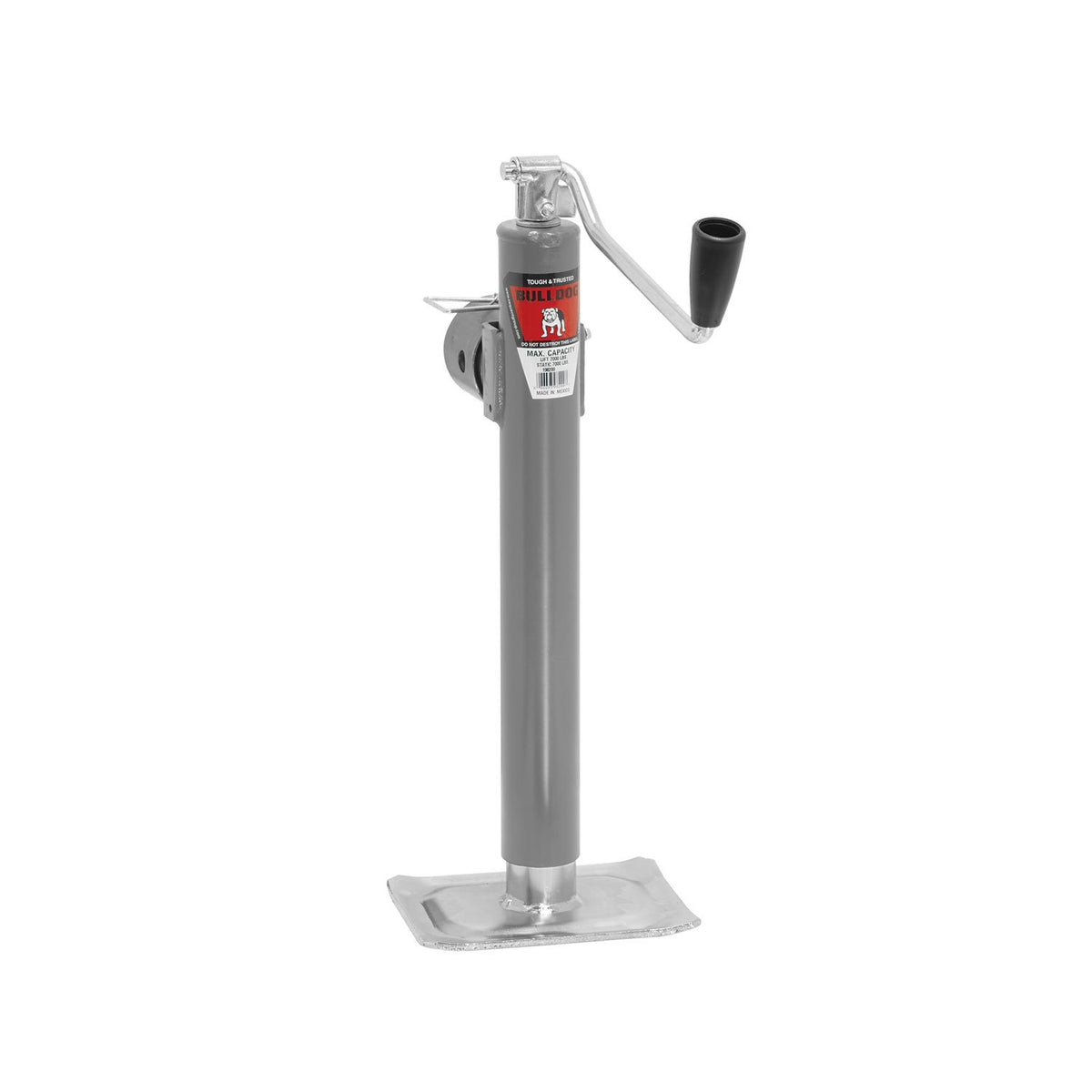 Bulldog 198200 Gray Universal 15'' Topwind Travel Weld-On Swivel Trailer Jack With Foot Plate (7,000 Lbs. Lift Capacity)