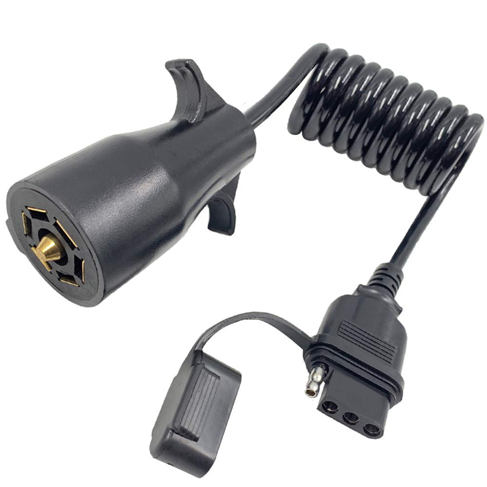 Carrofix Rv Blade 7 Way Round To 4 Way Flat Coiled Wiring Cable Trailer Connector Adapter