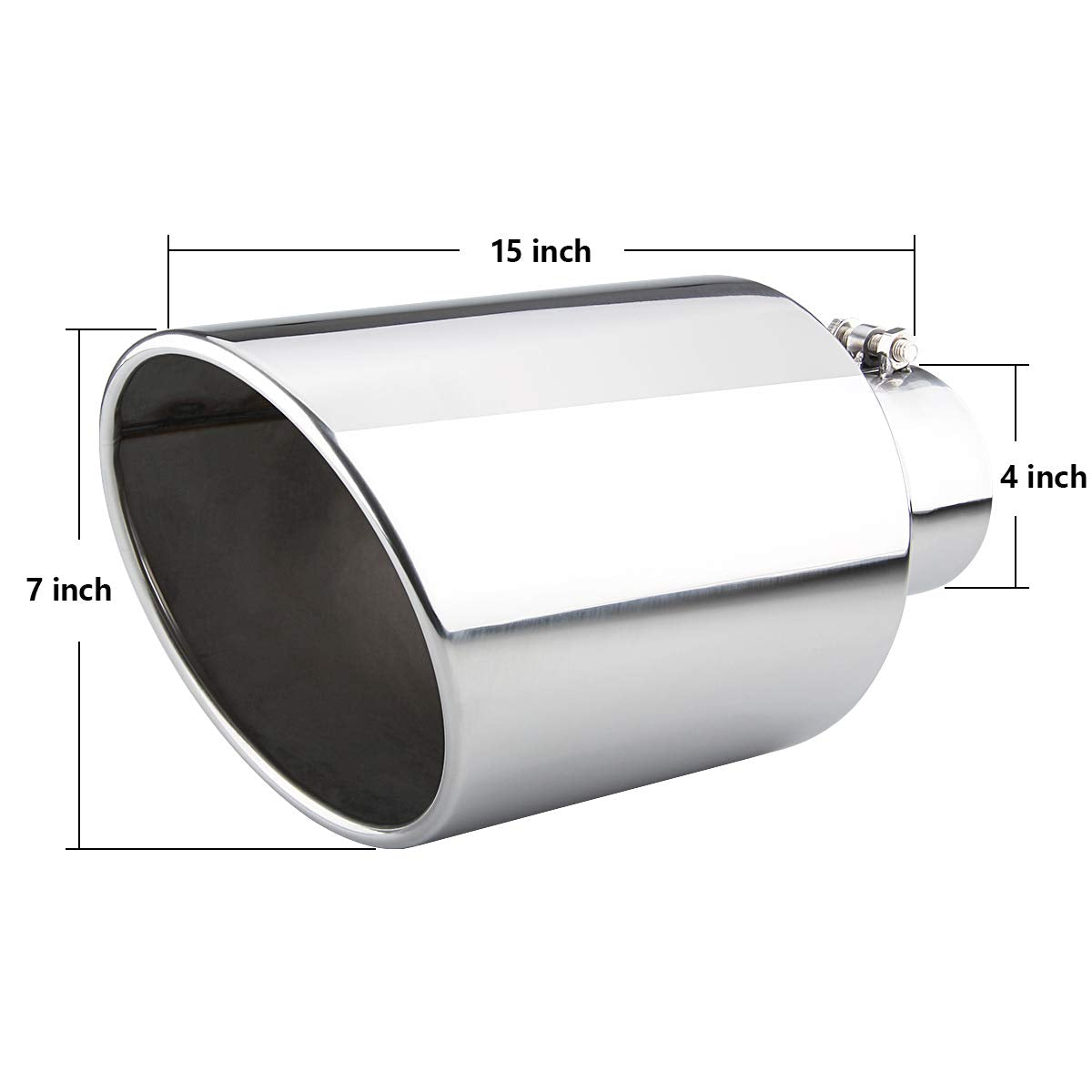 Lcgp Exhaust Tip 4 Inlet 7 Outlet 15 Long,Bolt On, Stainless Steel, Rolled Angle Cut, Polished