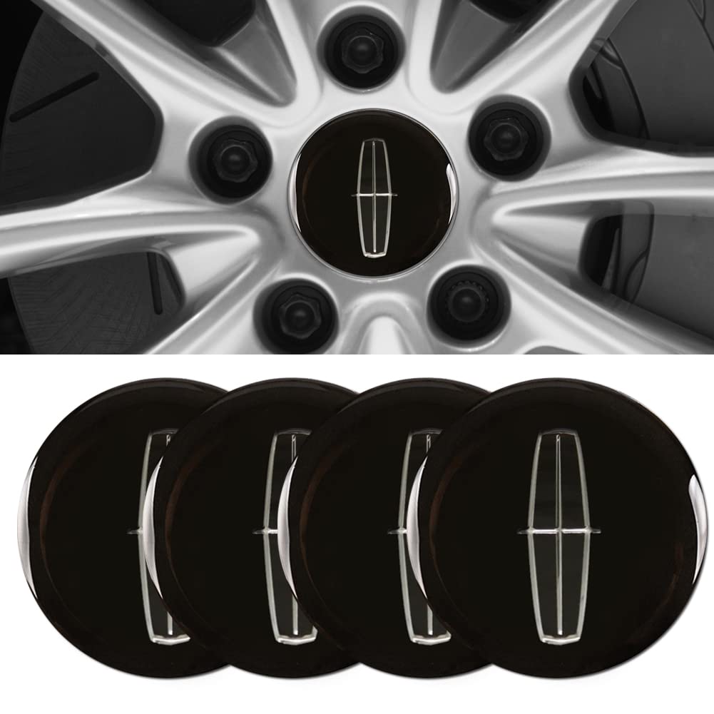 4pcs Wheel Center Caps Sticker for Lincoln Navigator MKX MKC MKZ Nautilus Continental, Black Aluminium Wheel Center Hub Covers S