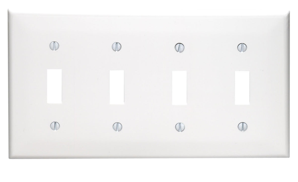Leviton 80712-W 4-Gang Toggle Device Switch Wallplate, Standard Size, Thermoplastic Nylon, White