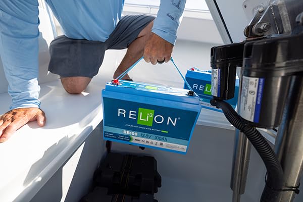 RELiON RB100 12V 100Ah LifePO4 Lithium-ion Battery - Waterproof IP67, 10 Year Warranty, Perfect for Boat, RV, Solar, Off Grid - Blue