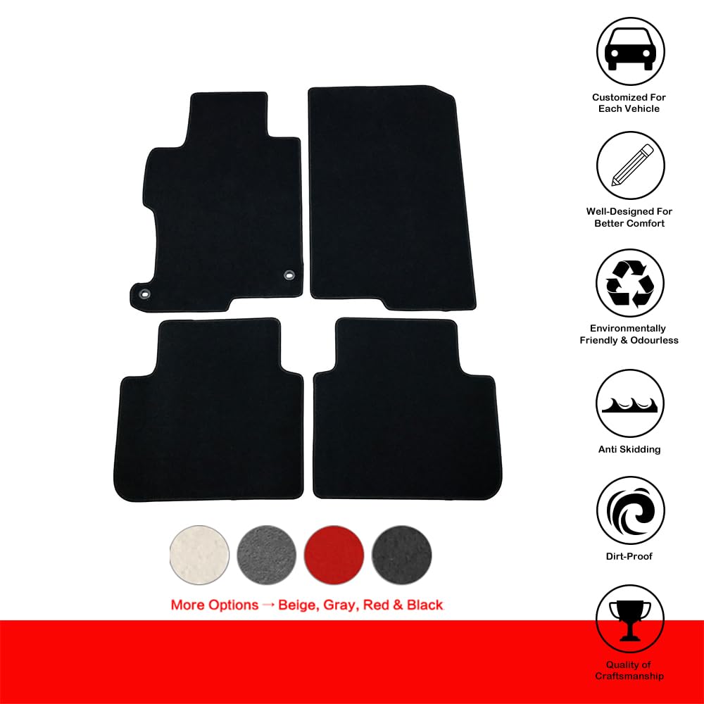 Floor Mats Compatible With 2013-2017 Honda Accord Sedan, Factory Fitment Carpet Front & Rear Black 4Pc Nylon By Ikon Motorsports