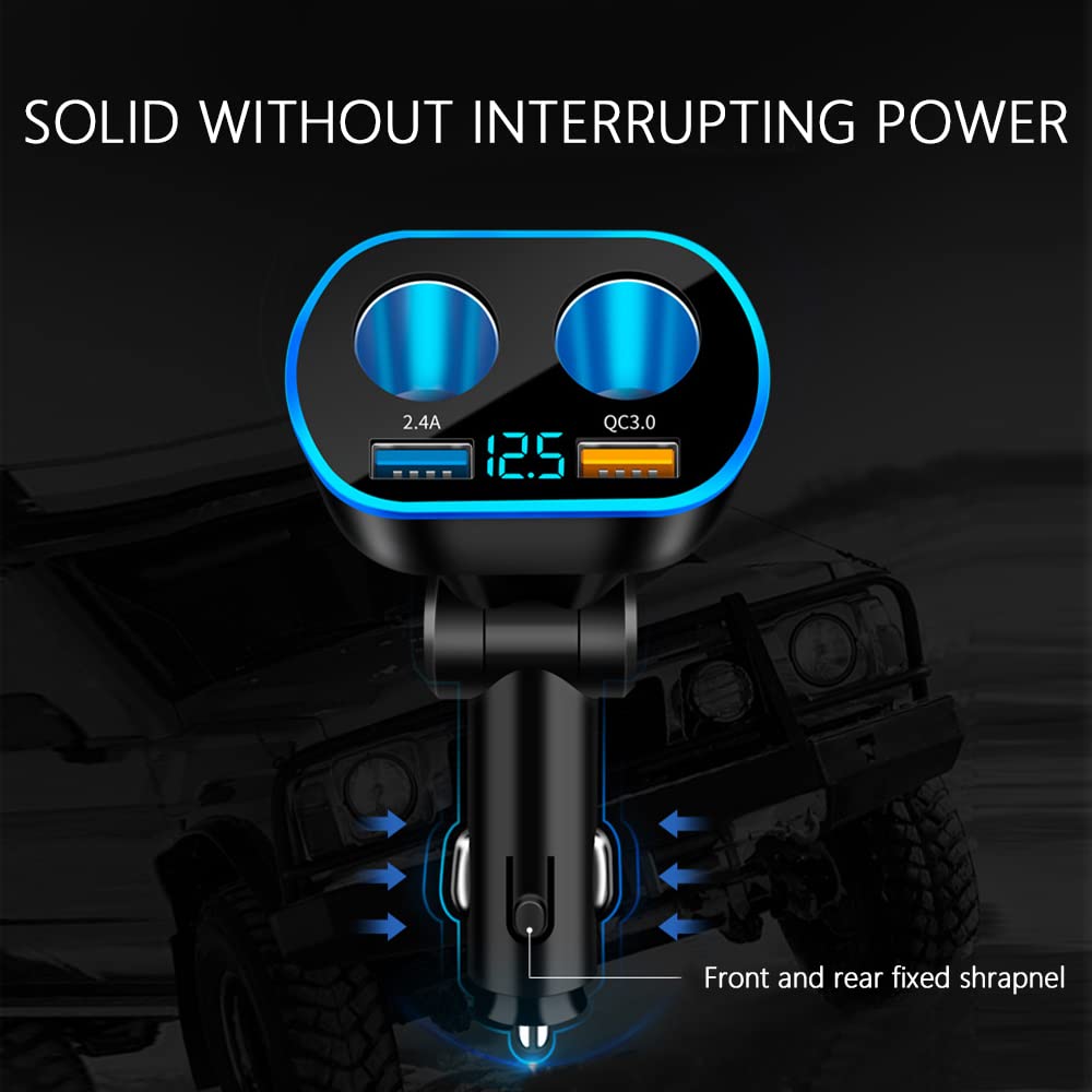 2024 New Upgrade 4 Port Cigarette Lighter Splitter,2.4A&Qc3.0 Super Fast Car Charger With Dual Cigarette Lighter Plug With Led V