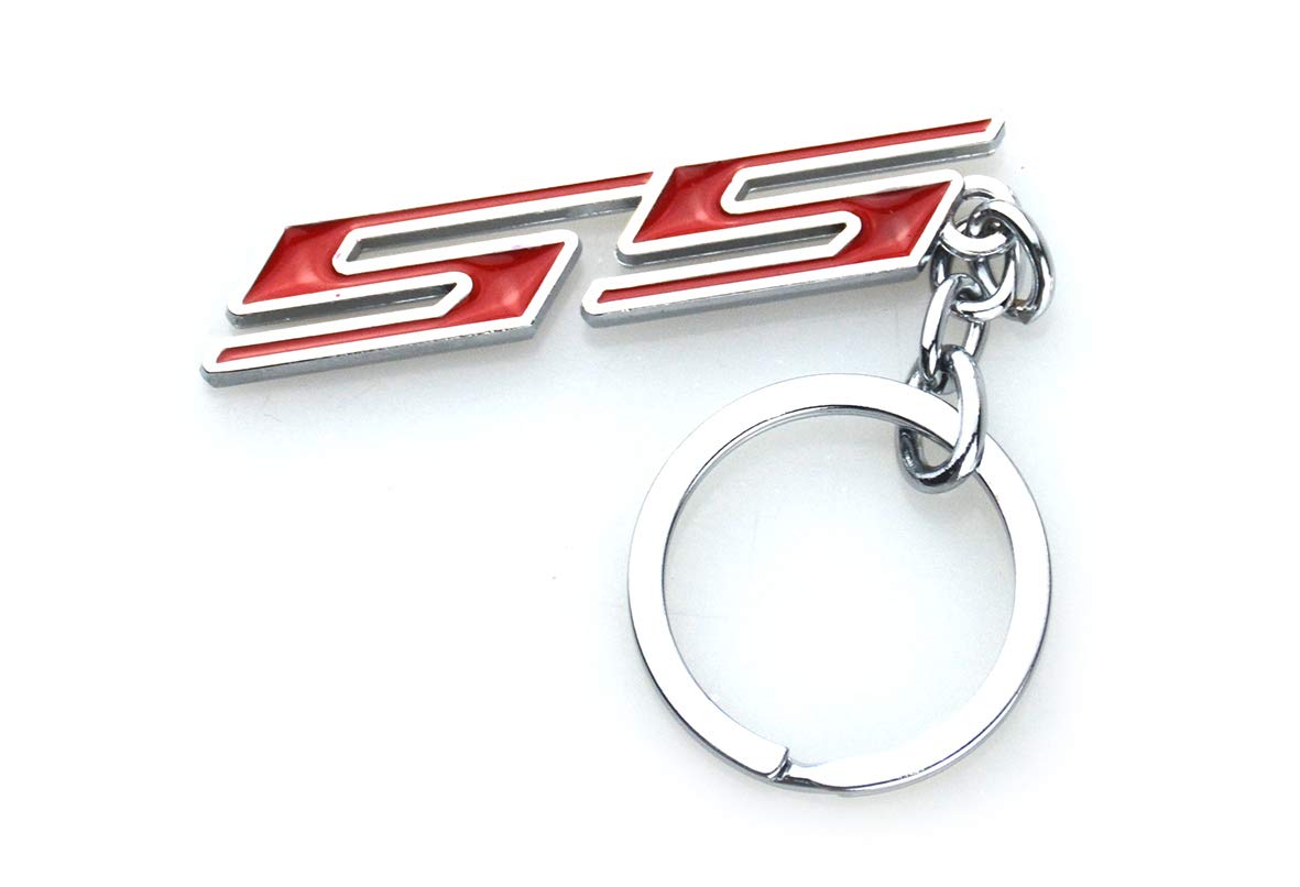 Aimoll 1pc Chrome Finish Super Sport SS Key Chain Fob Ring Keychain for Chevrolet Chevy (Chrome Red)