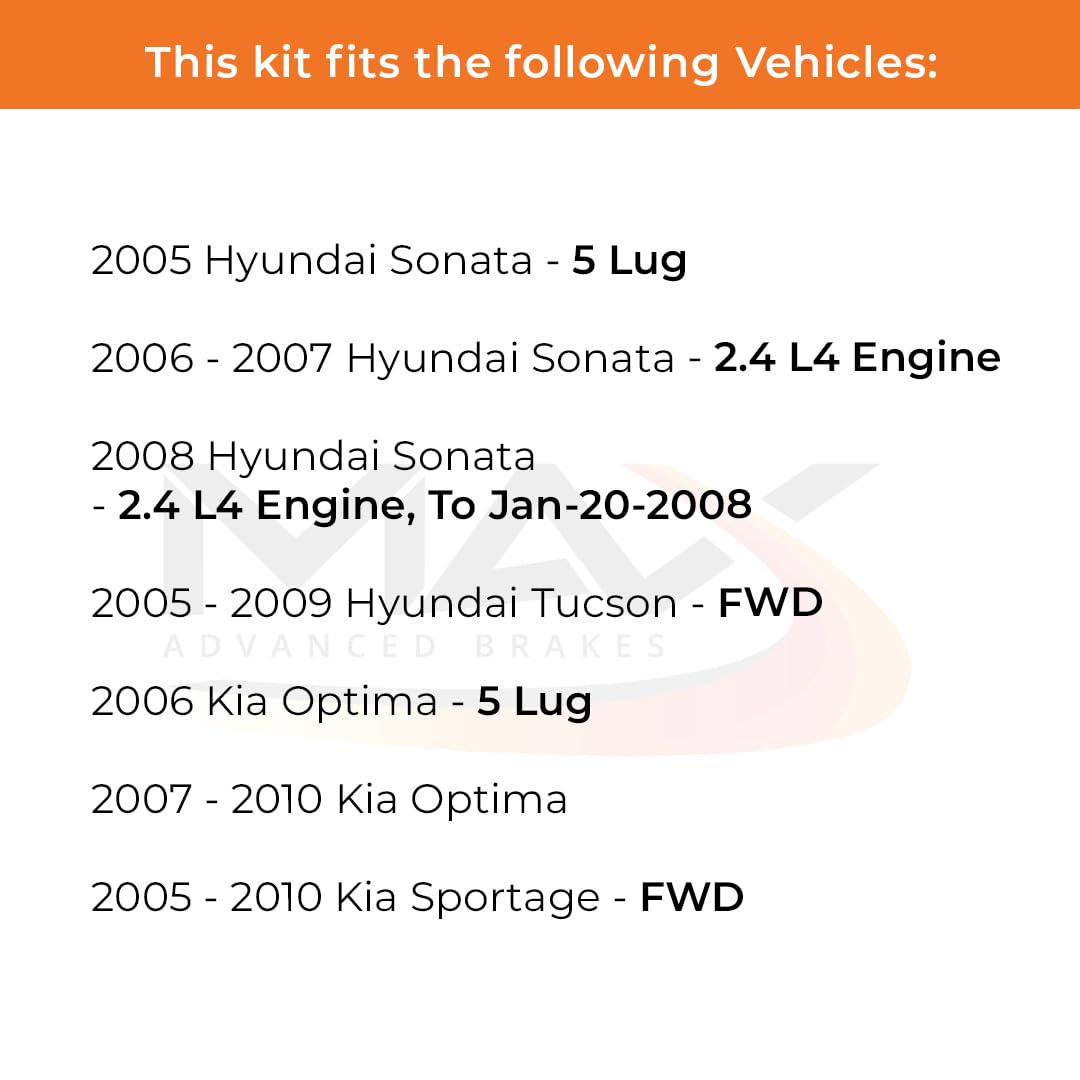 Max Advanced Brakes Front & Rear Brake Kit For 2005-2008 Hyundai Sonata 2005-2009 Tucson 2006-2010 Kia Optima Replacement Premium Oe Disc Brake Rotors And Ceramic Brake Pads