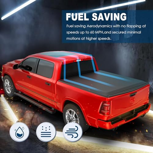 Mostplus Soft Quad Fold Truck Bed Tonneau Cover Compatible For 2002-2025 Dodge Ram 1500 Inclu. Classic & New Body/2003-2024 Ram