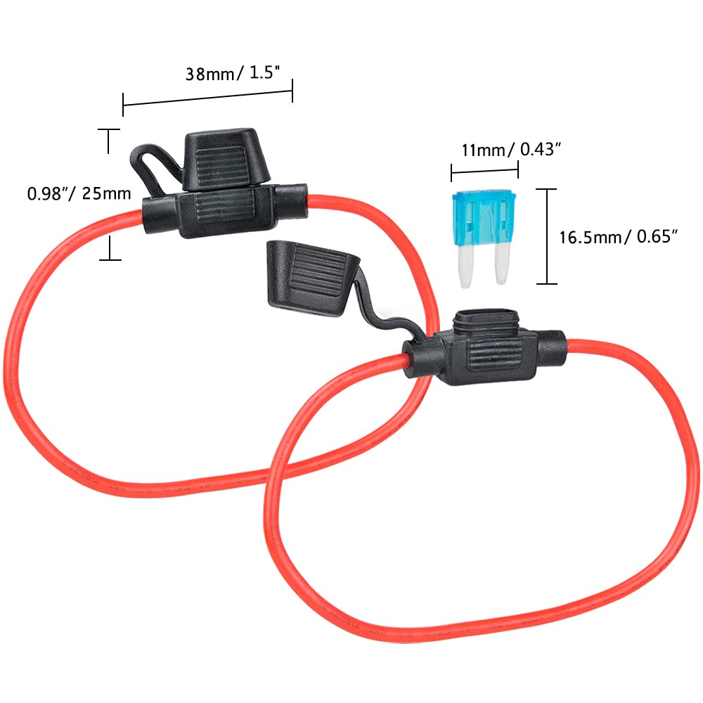Muyi 6 Pack Inline Fuse Holder - 14Awg Gauge Wire Pigtail Mini Blade Fuse Holder With 15A Mini Blade Fuses Atm