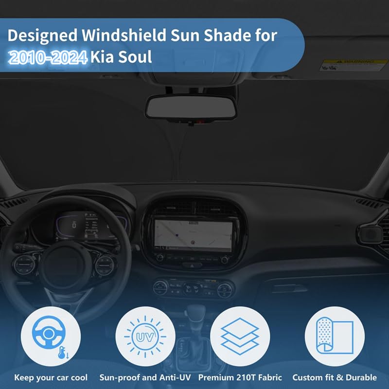 Custom Fit Kia Soul Sun Shade Windshield Sunshade Window Cover, Front Window Shade Sun Visor For Kia Soul 2010-2025, 4 Layers Uv