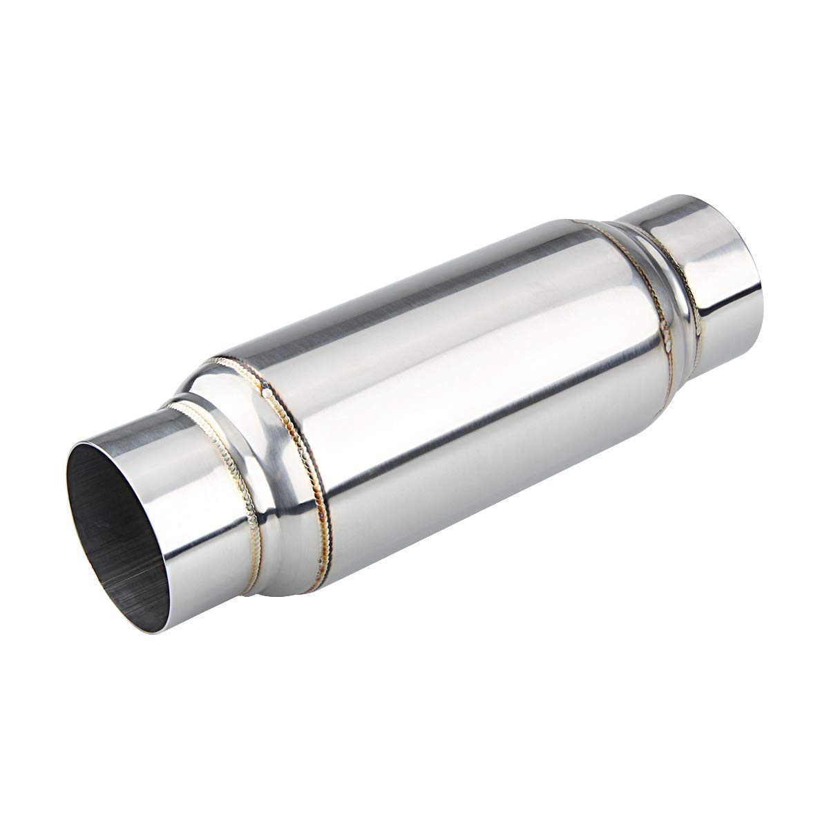 Lcgp 3' Inlet Universal Resonator, 3' Outlet 12' Overall Length Stainless Steel Performance Muffler, Polished, Straight Through Design, Deep Tone