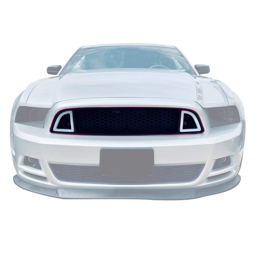 Pit66 Front Bumper Upper Grille With Drl Led Accent Vent Lights, Compatible With 2013-2014 Ford Mustang Honeycomb Mesh (Except S