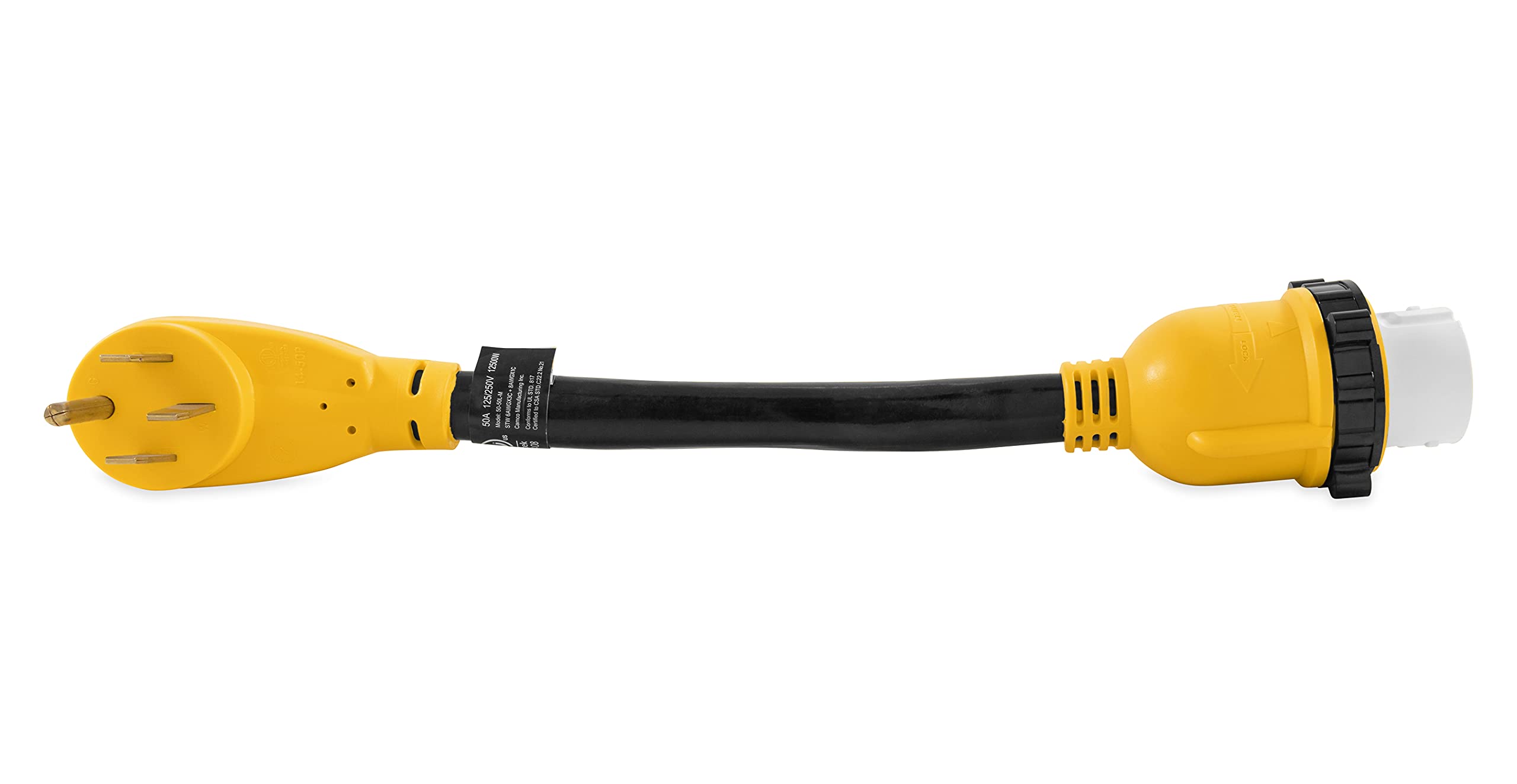 Camco 55552 18 14-50 50 AMP Standard PowerGrip Plug to SS2-50 50 AMP Locking Receptacle Adapter