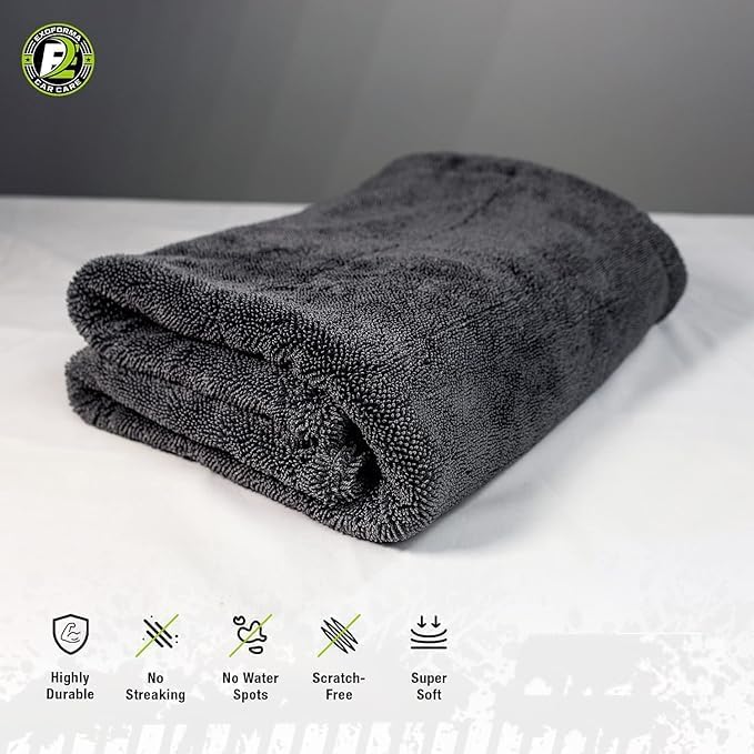 Exoforma Mega Car Drying Towel - Holds Up To 9 Lbs, No Streaks, Scratches, Or Water Spots | 1200 Gsm Microfiber Double Twist Pil