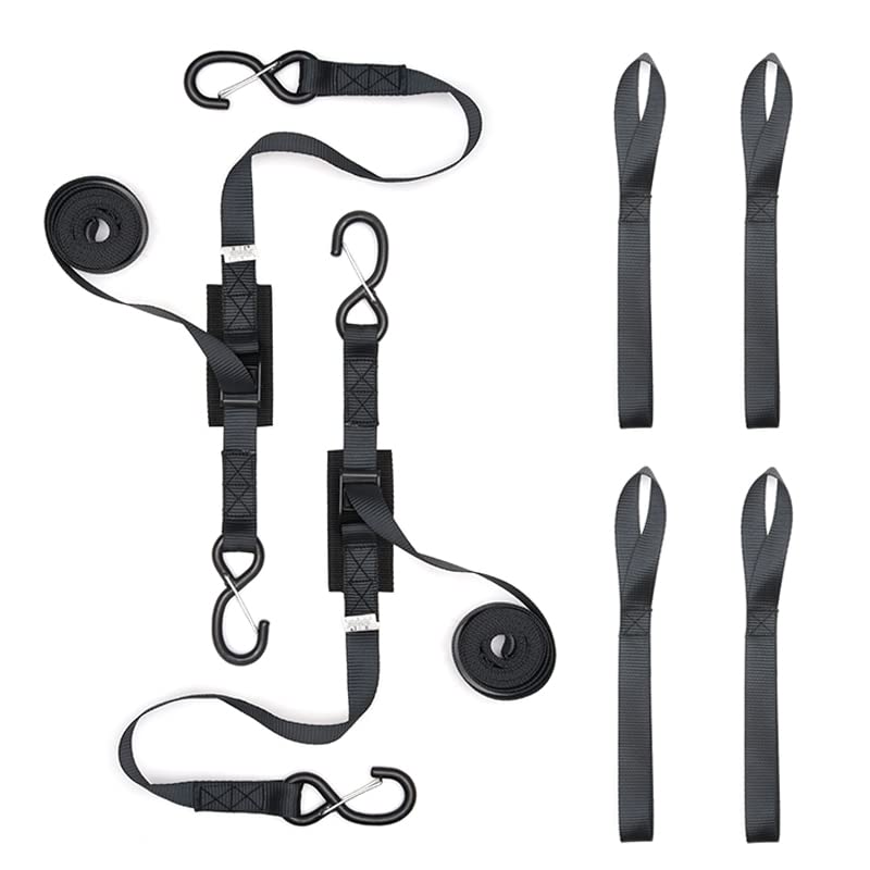 Cam Buckle Tie Down Straps with Hooks and Integrated Soft Loops, Heavy Dudy Lashing Straps for Motorcycle, Boat, Kayak, Truck, T