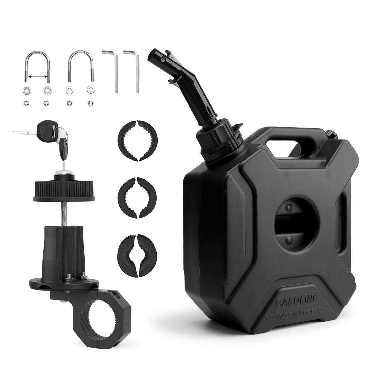 Portable Tank with Locking Mounting Upgraded Bracket Mounting 5L / 1.3 Gallon Fits for Car Motorcycle SUV ATV UTV U bolt for 1 T