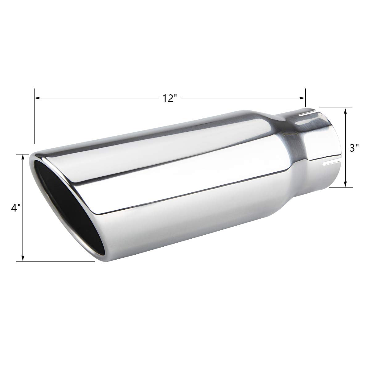Lcgp 3 Inch Inlet Exhaust Tip 4' Inch Outlet 12' Long Clamp On Stainless Steel Exhaust Tailpipe Tip For Truck Polished