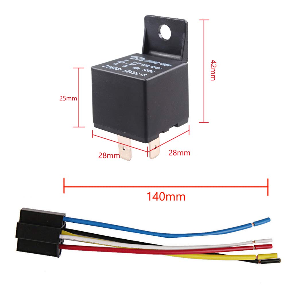 Esupport Car Relay 12V 40A Spdt 5Pin Switch Socket Plug Wire Harness Automotive Pack Of 5
