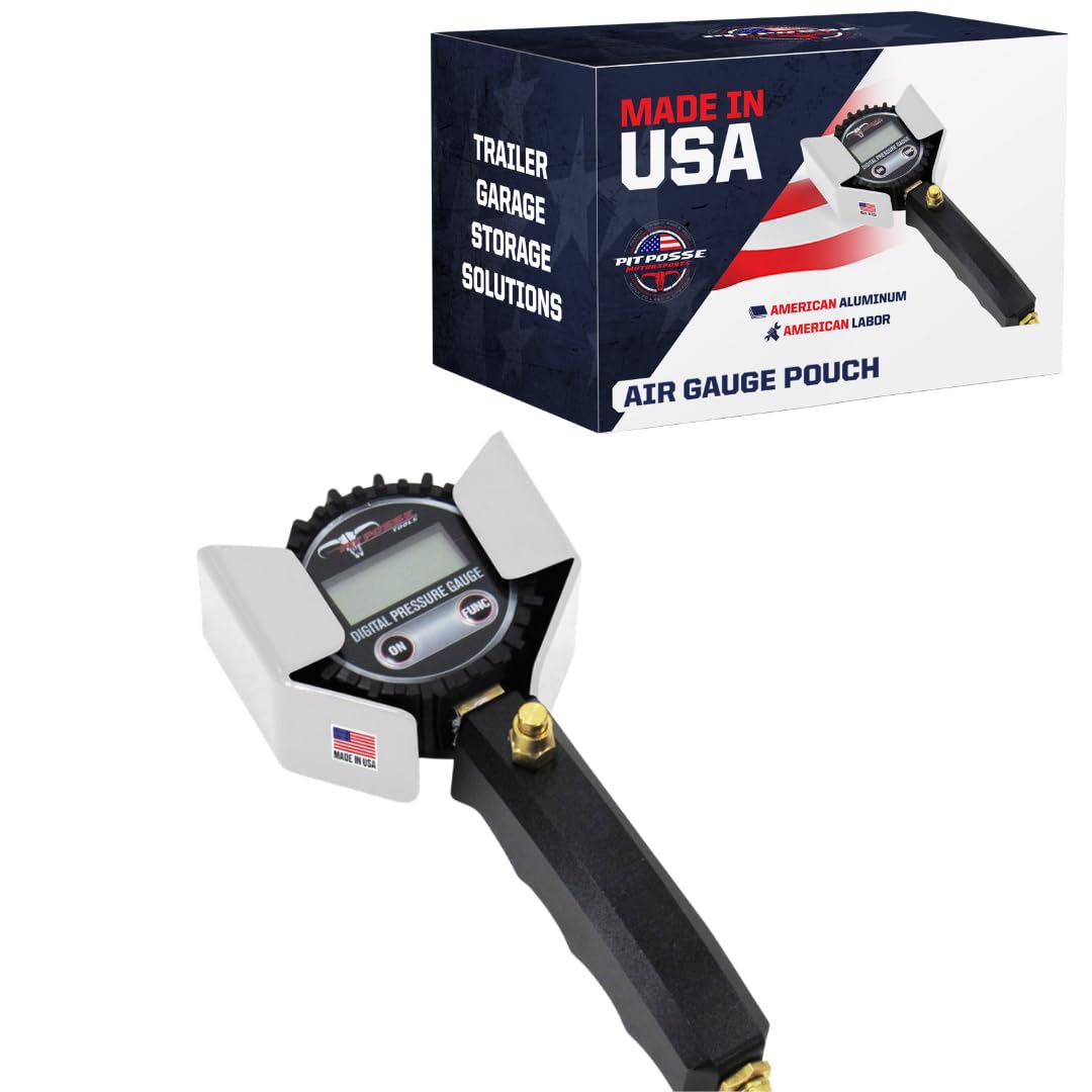 Pit Posse 461L Air Gauge Holder Pouch Car Enclosed Trailer Garage Shop - Made in USA - Aluminum Tire Meter Air Pressure Gage Sto